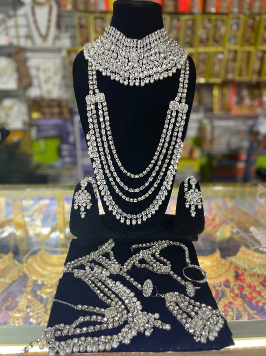 Silver Stone Studded Bridal Jewelary Set