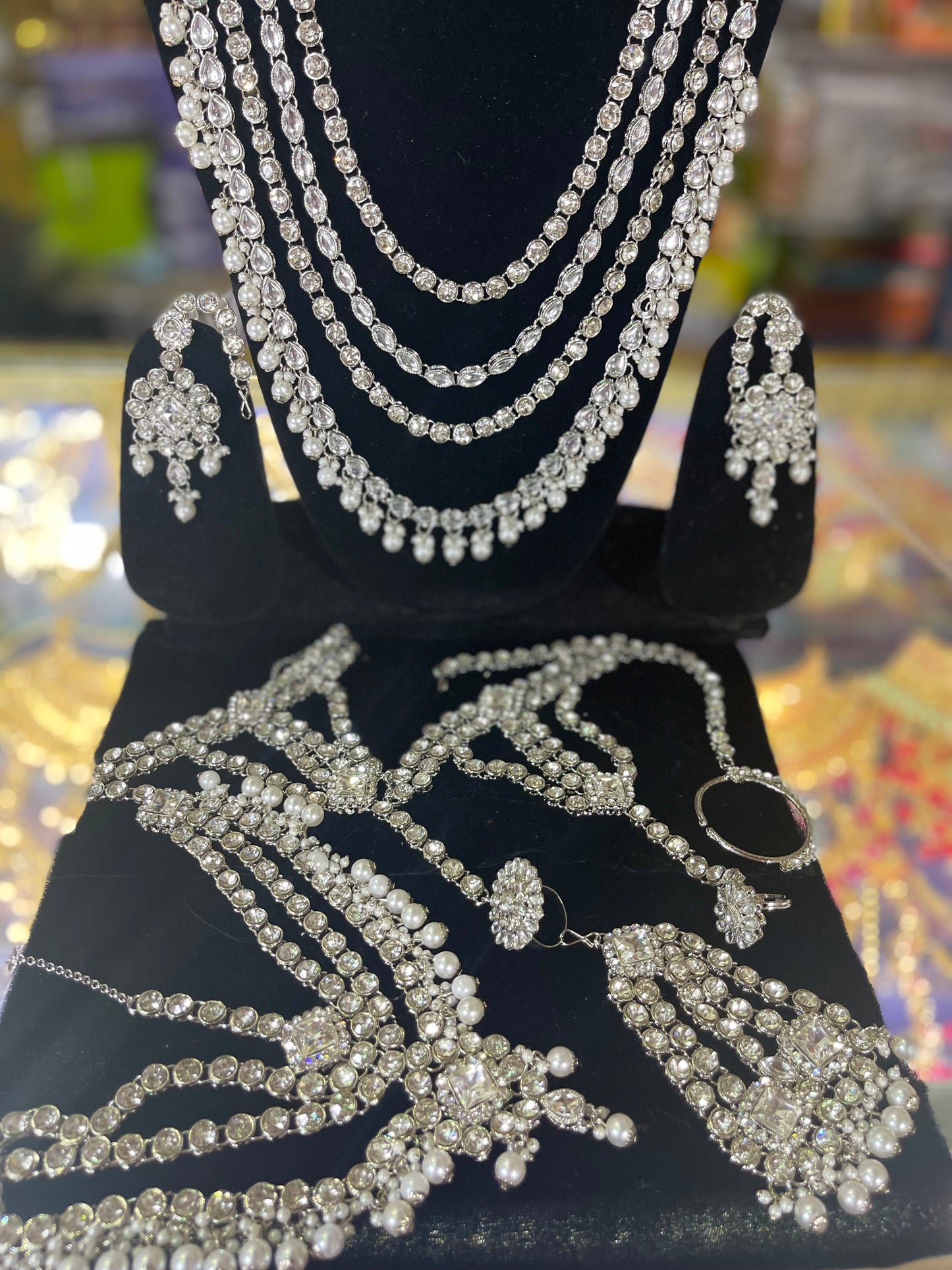 Silver Stone Studded Bridal Jewelary Set