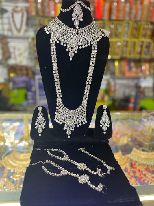 Silver Stone Studded Bridal Jewelary Set