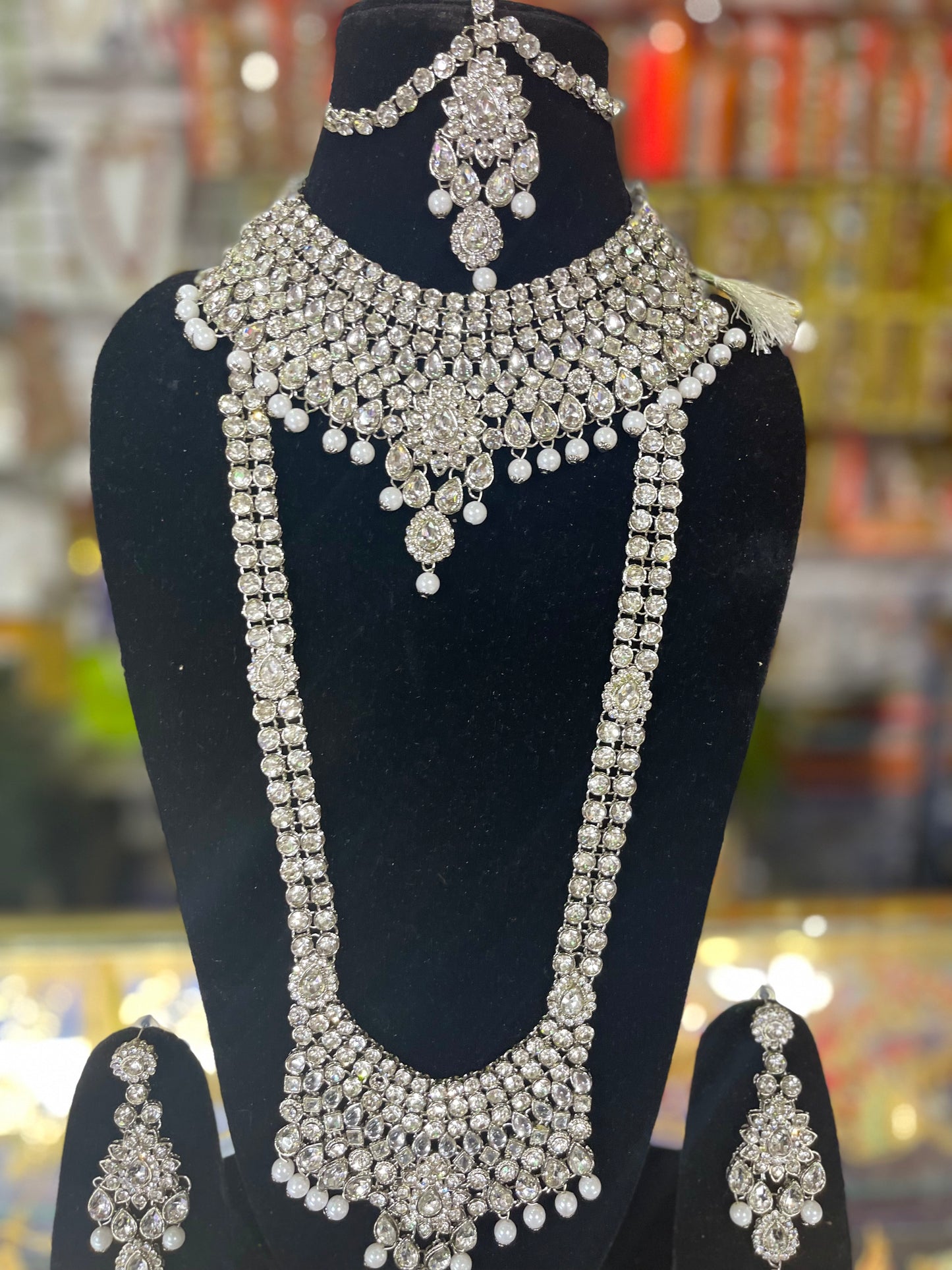 Silver Stone Studded Bridal Jewelary Set