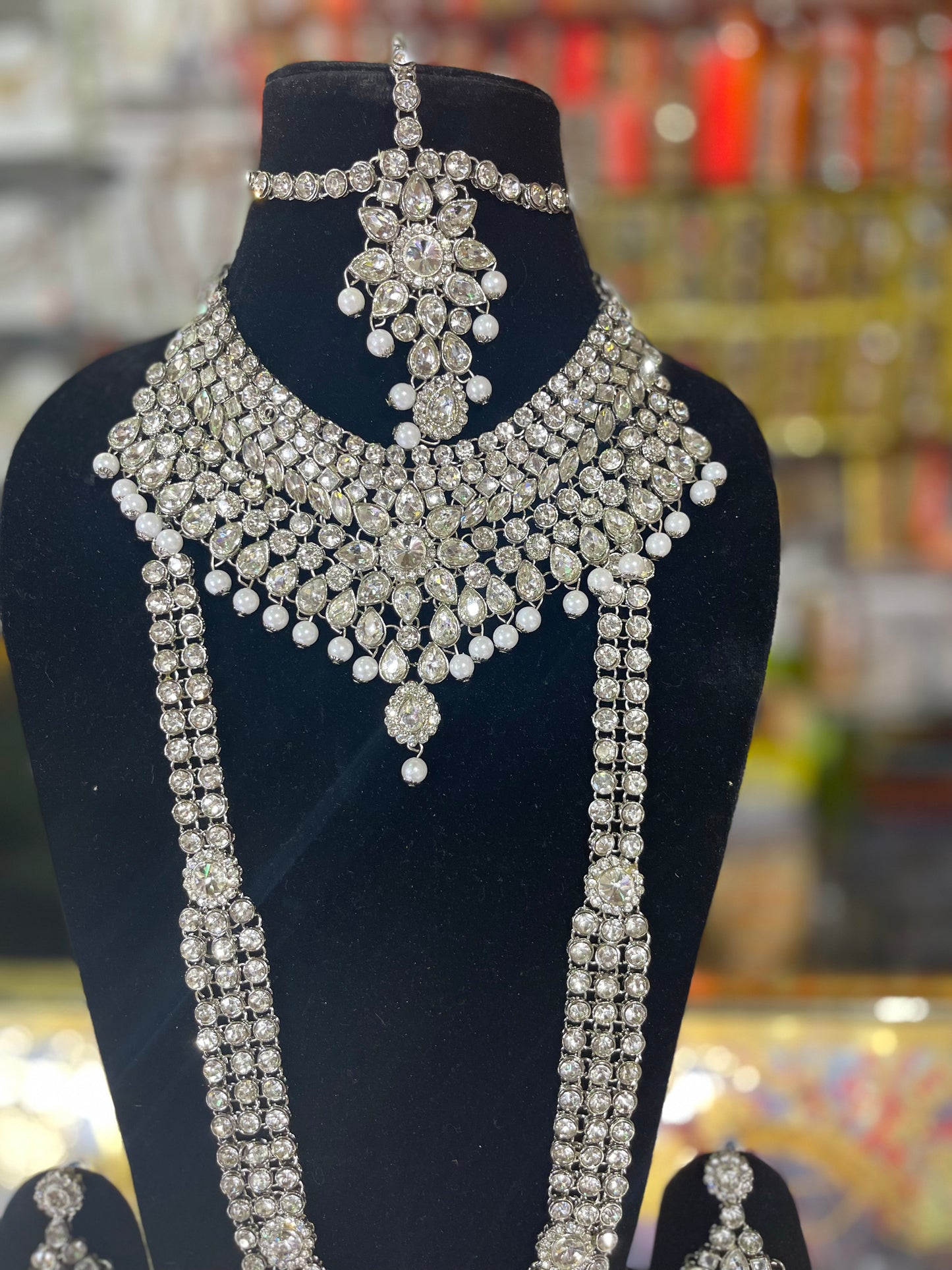 Silver Stone Studded Bridal Jewelary Set