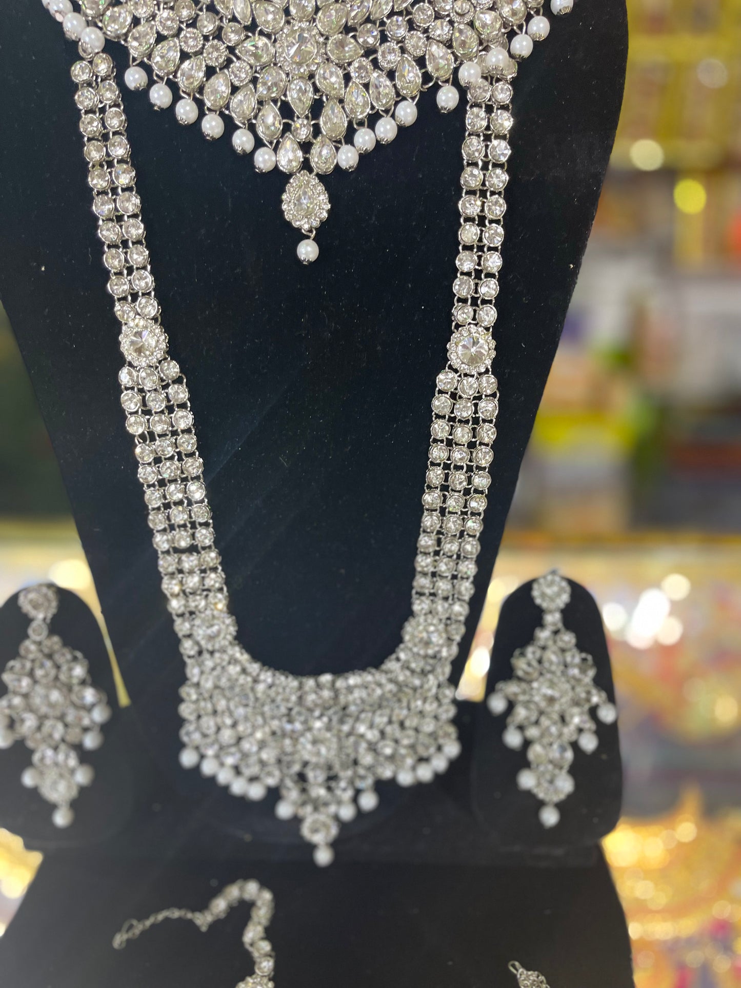 Silver Stone Studded Bridal Jewelary Set