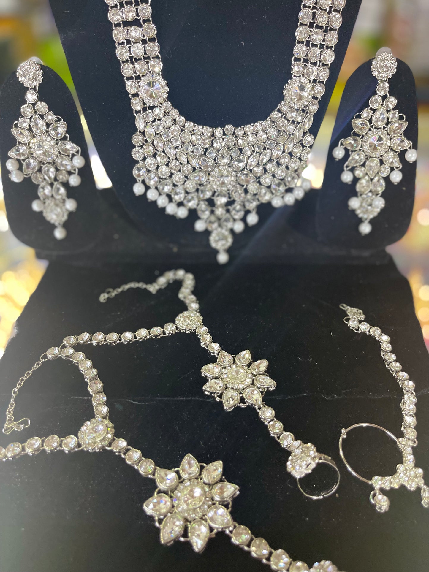 Silver Stone Studded Bridal Jewelary Set