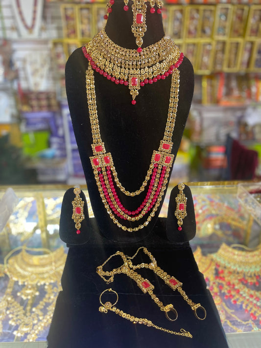 Gold & red Stone Studded Bridal Jewelary Set