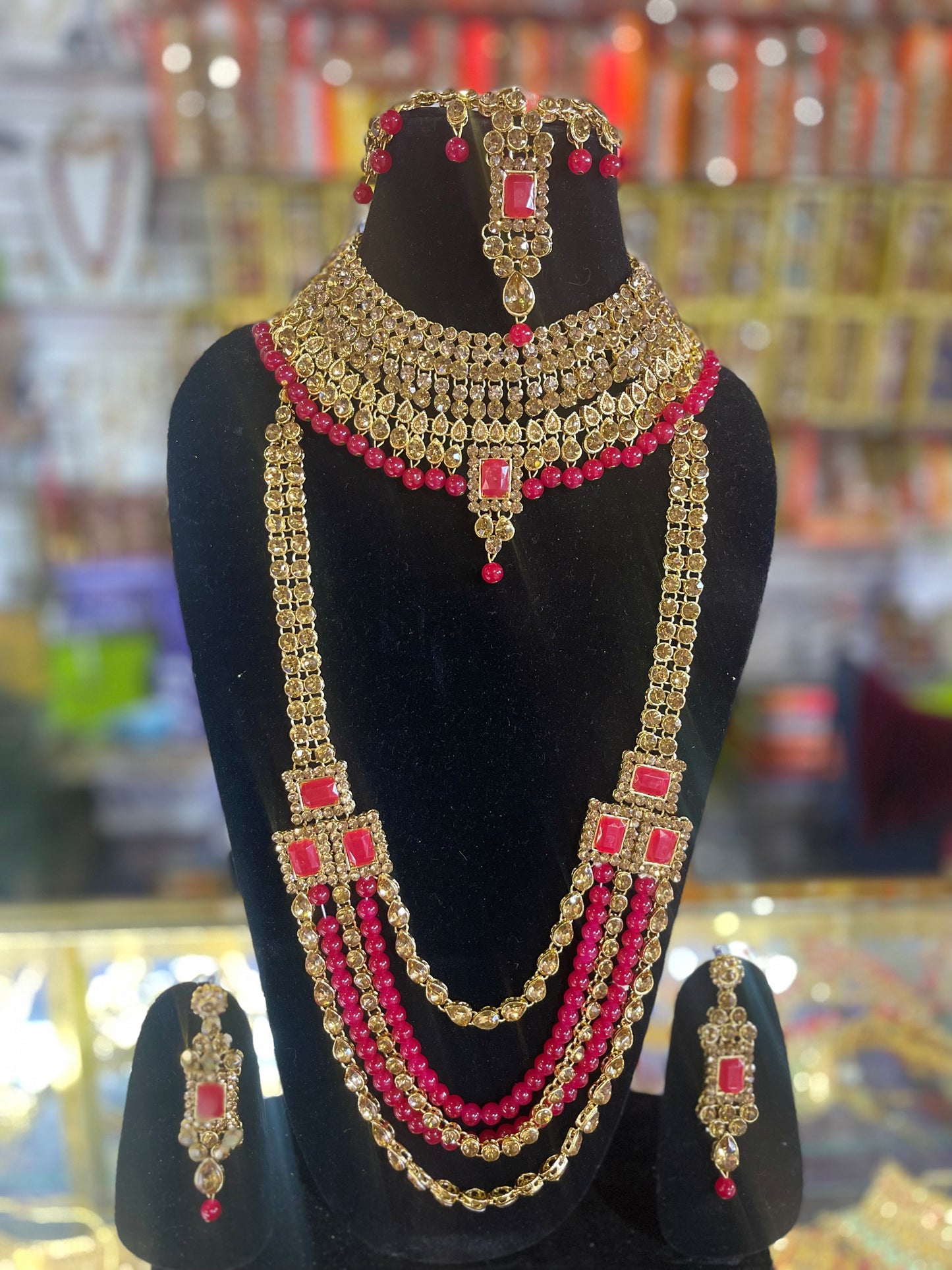 Gold & red Stone Studded Bridal Jewelary Set