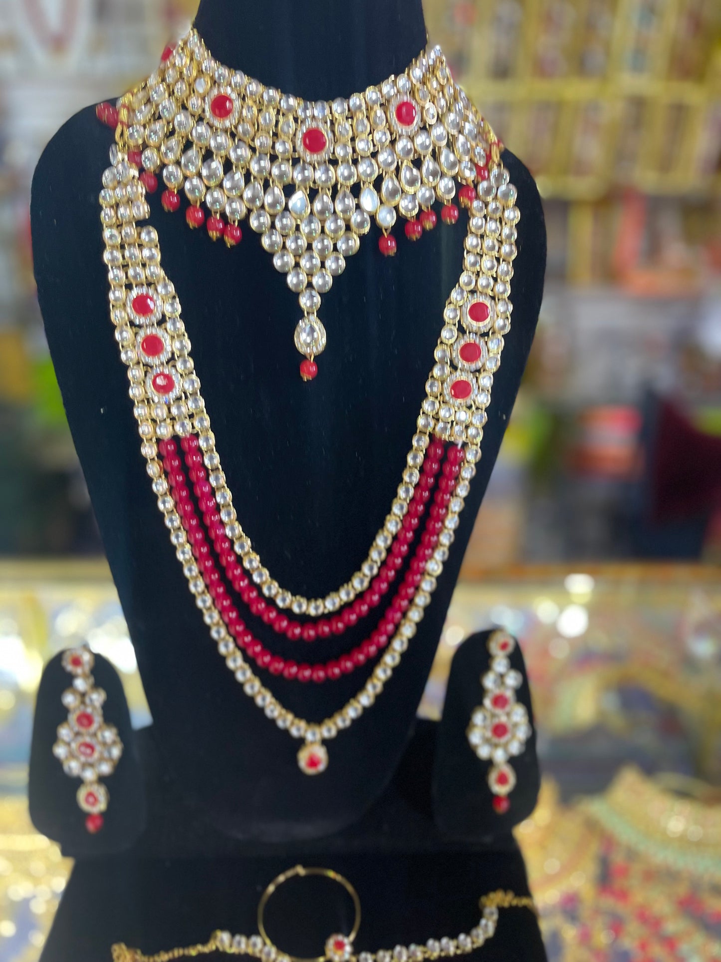 Heavy Stone Studded Kundun Mehroon & silver Bridal Jewelary Set