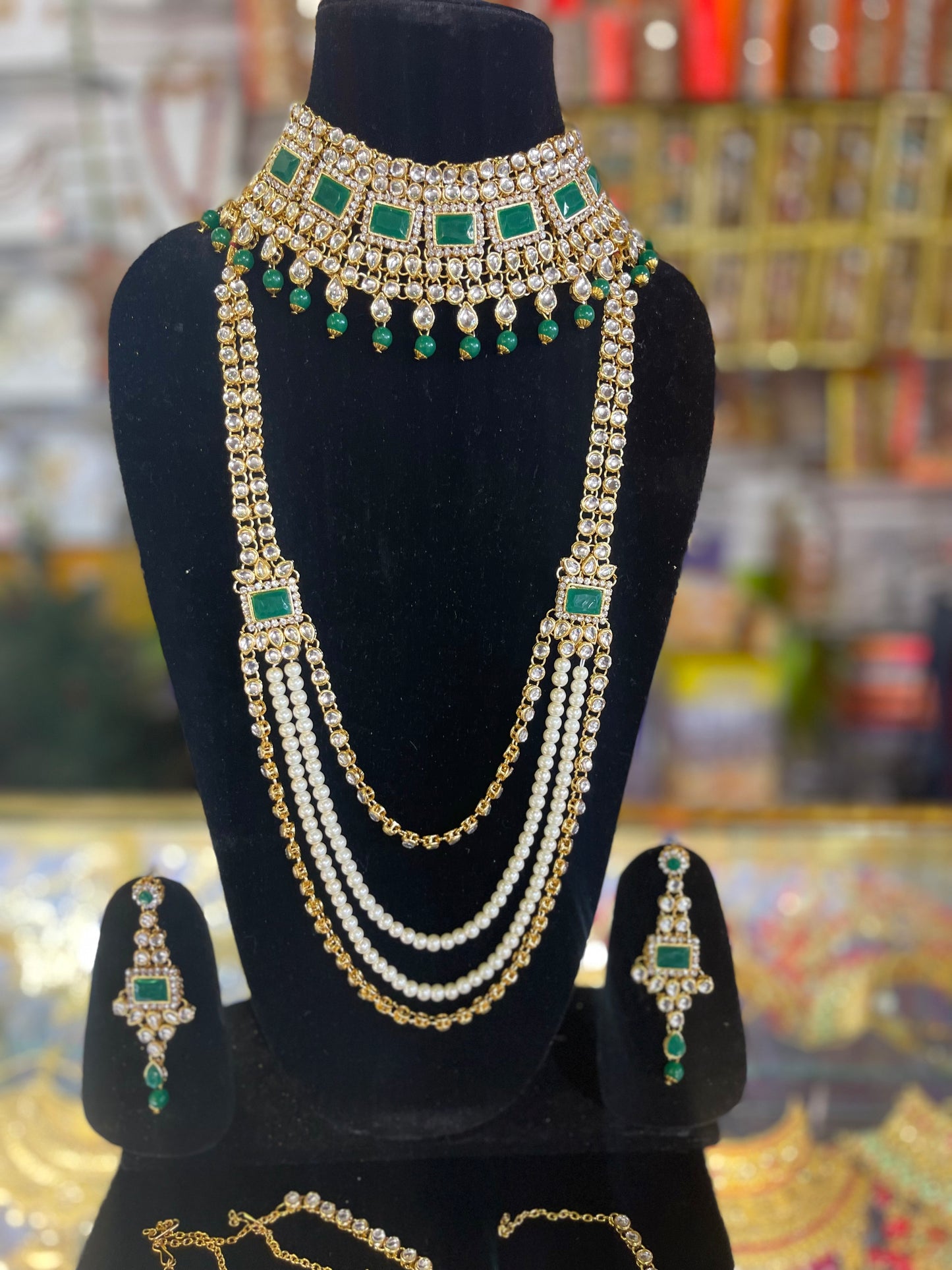 Silver Stone Studded Bridal Jewelary Set