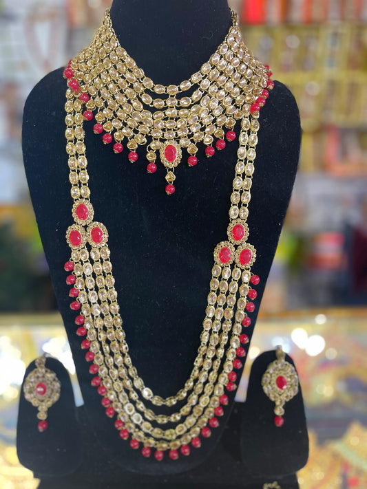 Red & Gold stone studded Kundun Bridal set