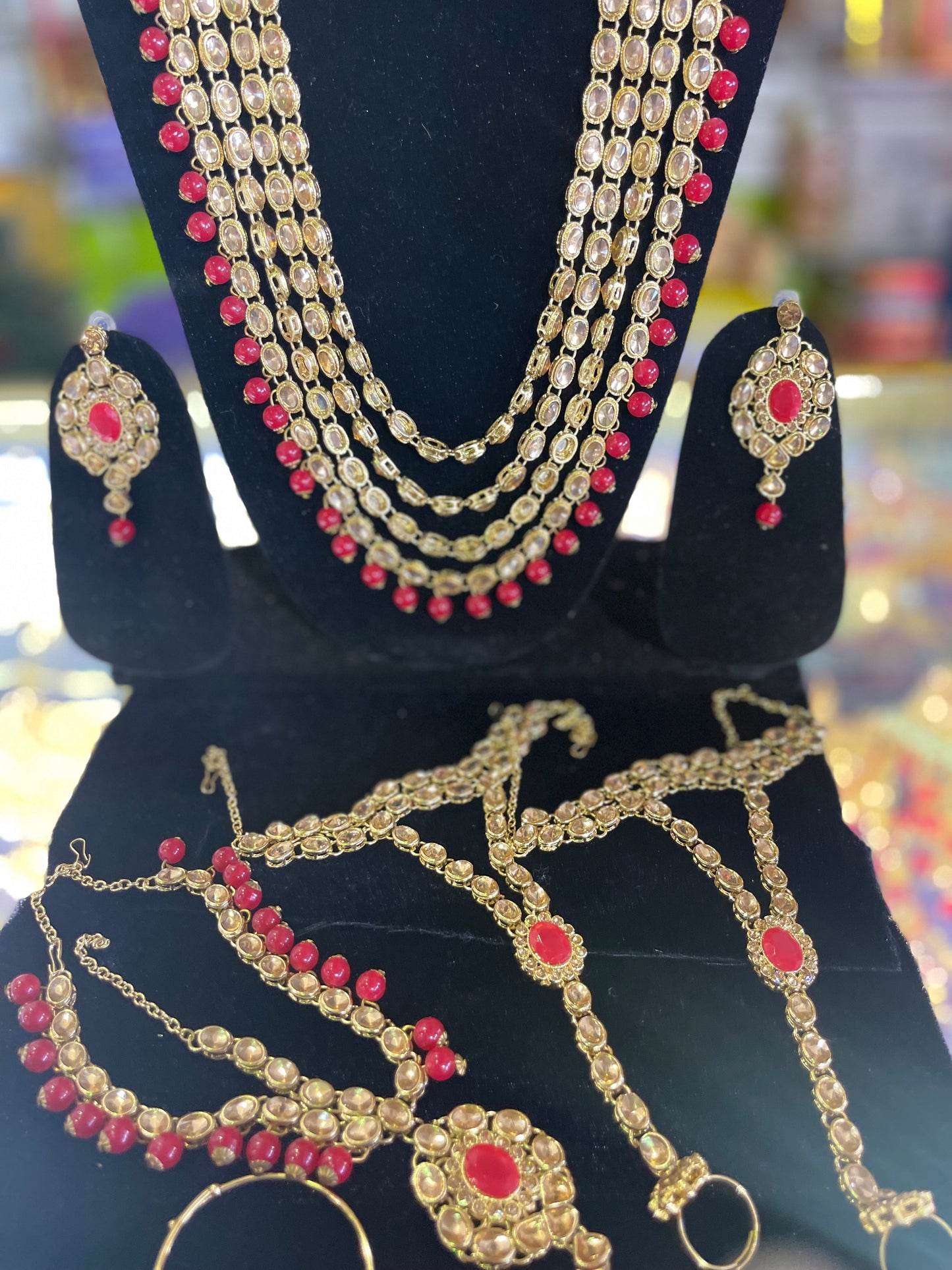 Red & Gold stone studded Kundun Bridal set