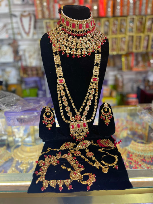 stone studded Kundan Red & Gold  Bridal set