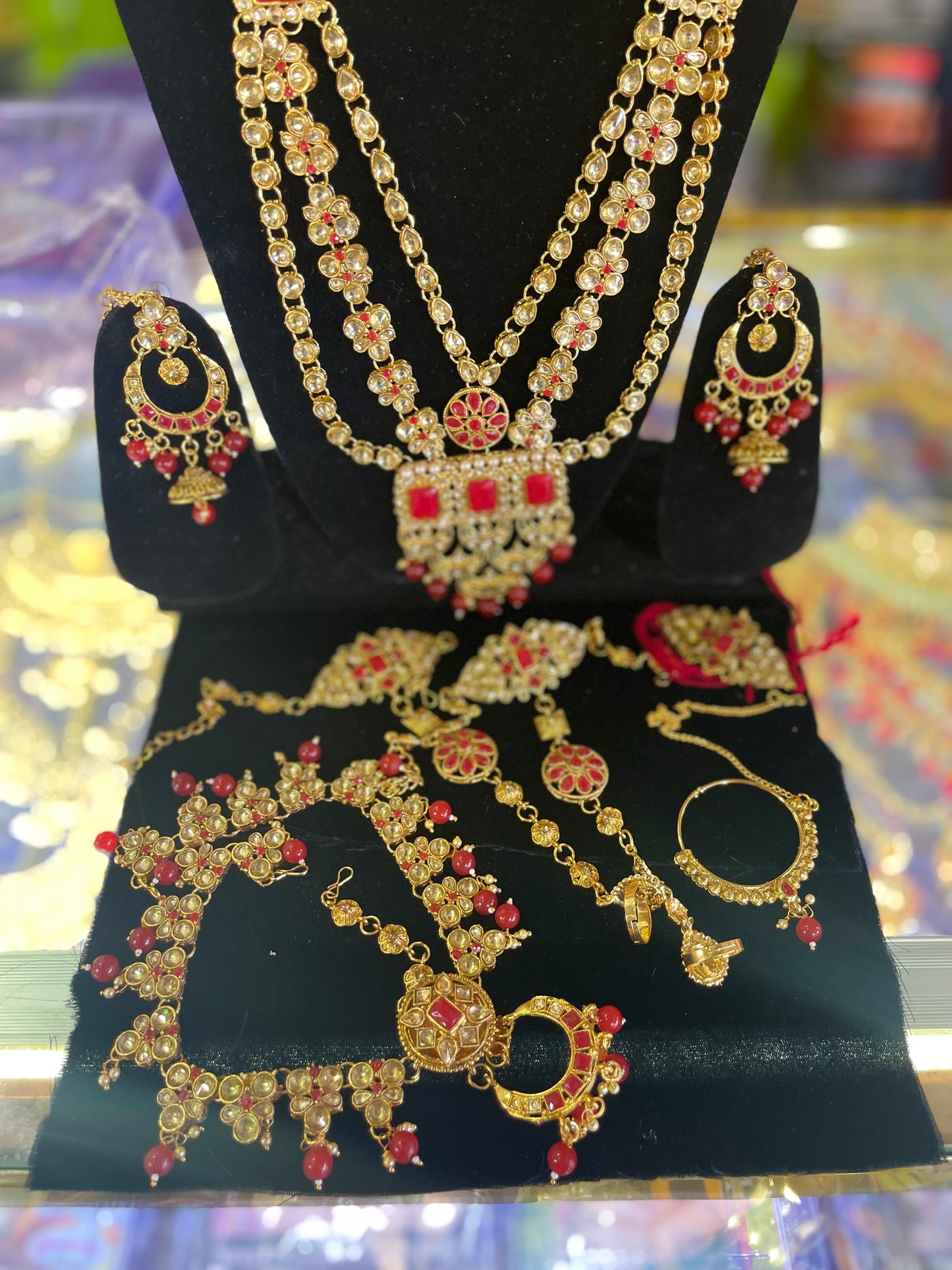 stone studded Kundan Red & Gold  Bridal set