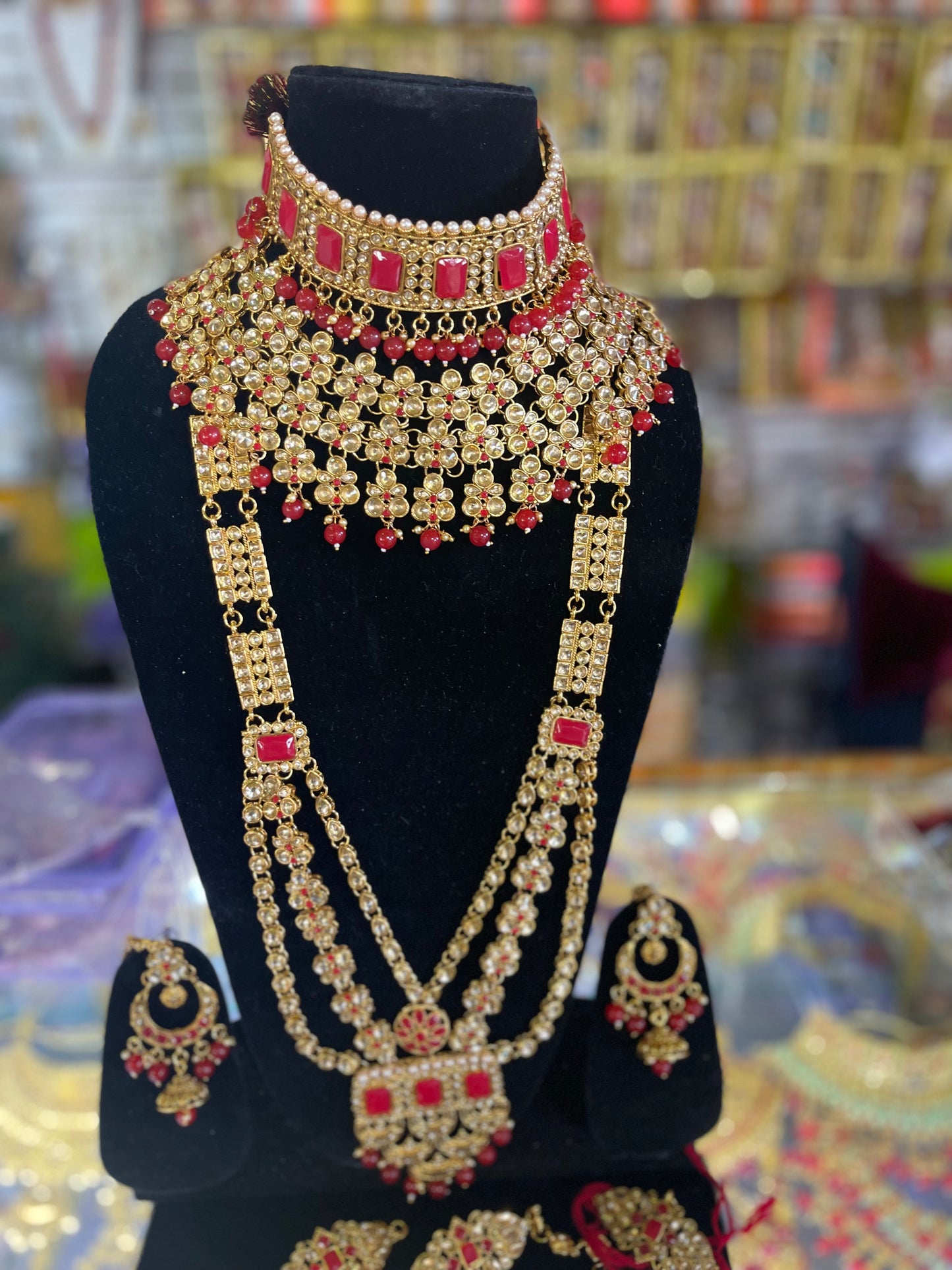 stone studded Kundan Red & Gold  Bridal set