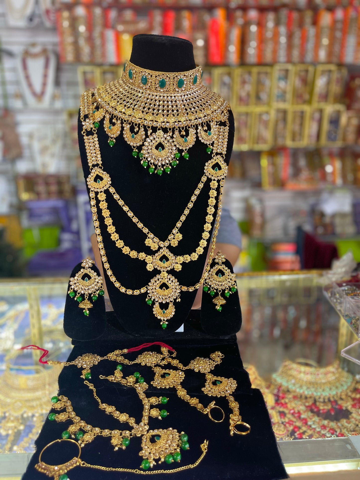 stone studded Kundan Green & Gold  Bridal set