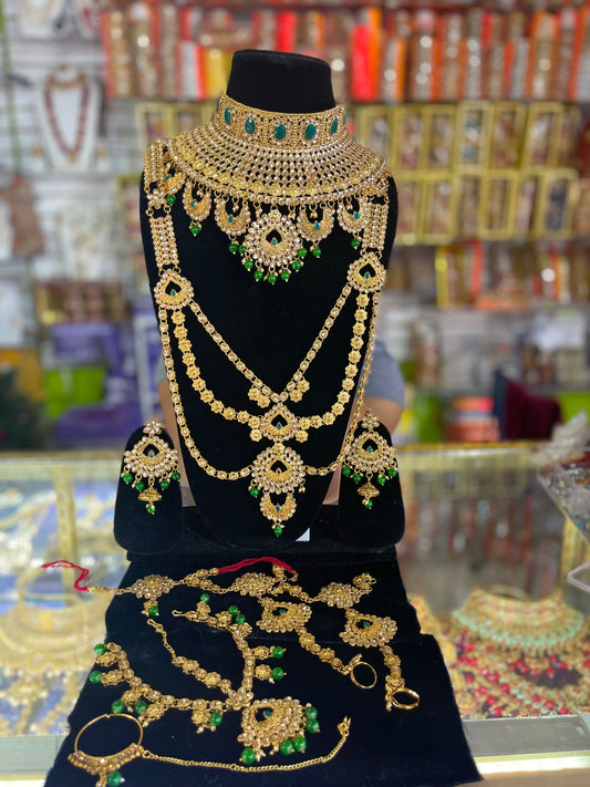 stone studded Kundan Green & Gold  Bridal set