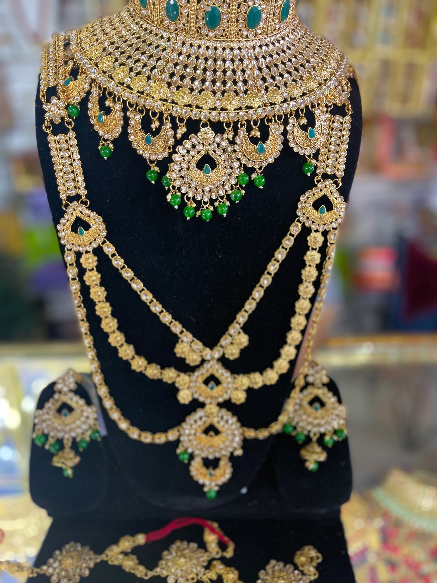 stone studded Kundan Green & Gold  Bridal set