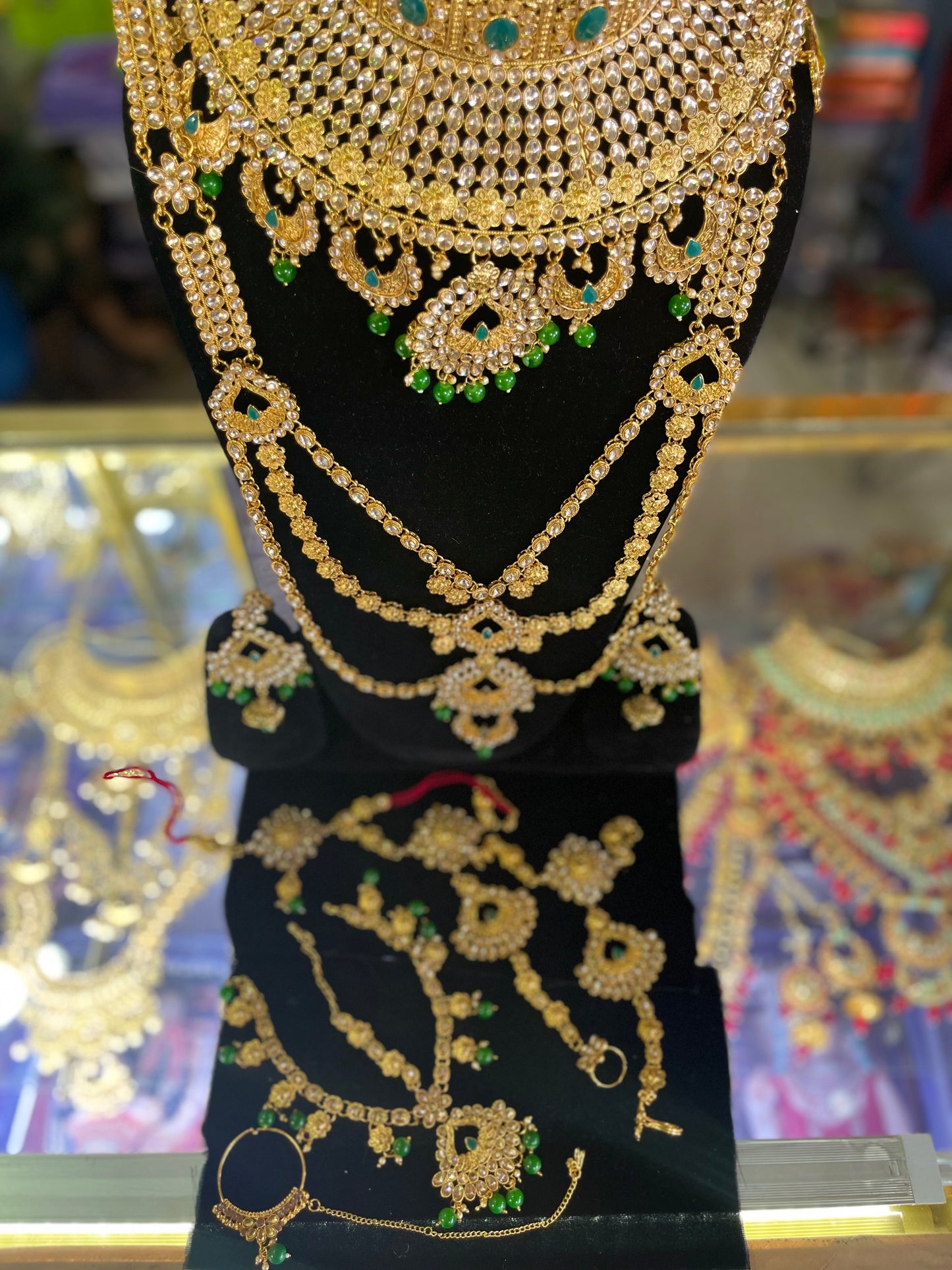 stone studded Kundan Green & Gold  Bridal set