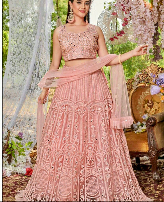 pink  color embroidered and hand work lehenga