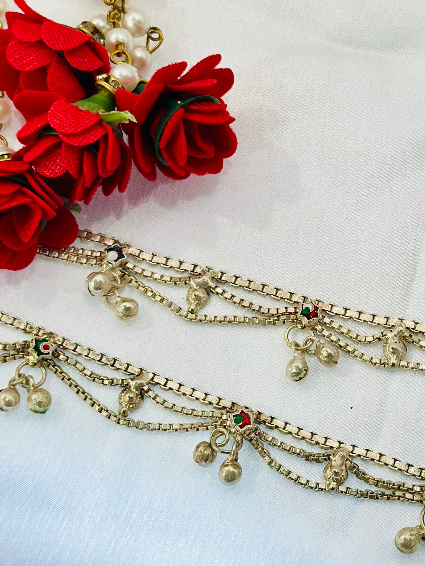 Silver Anklets with meenakari work