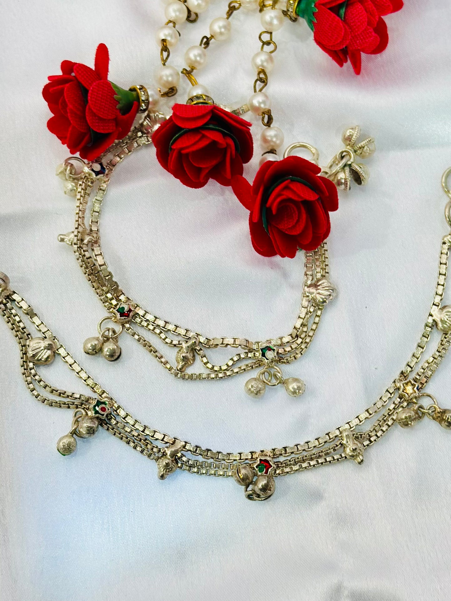 Silver Anklets with meenakari work