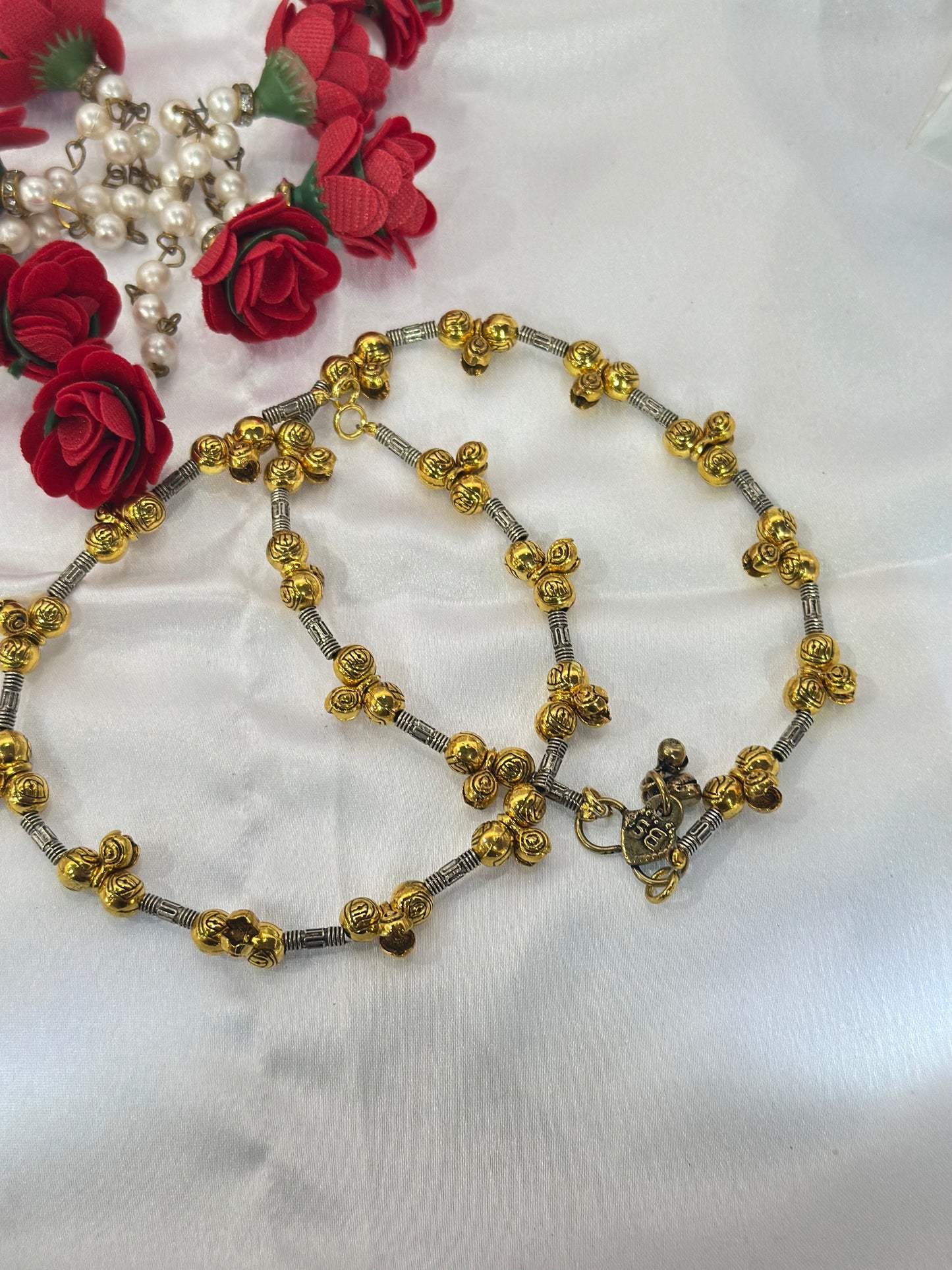 Anklets with Gold & silver beads