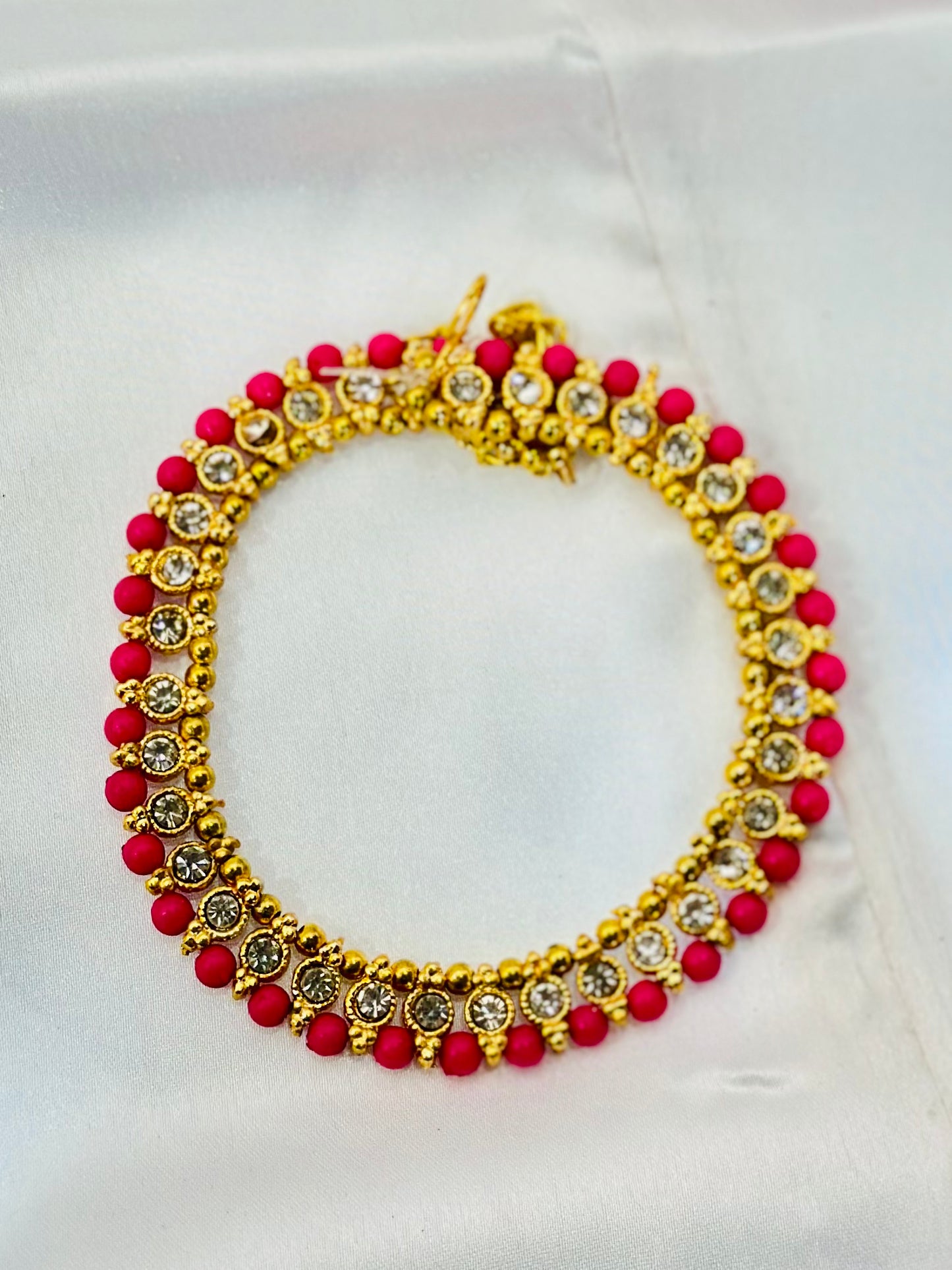 Gold & Pink Stone Anklets