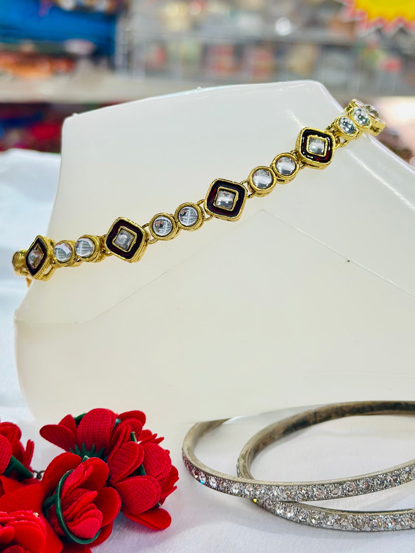 Kundan Anklets with red Meenakari work