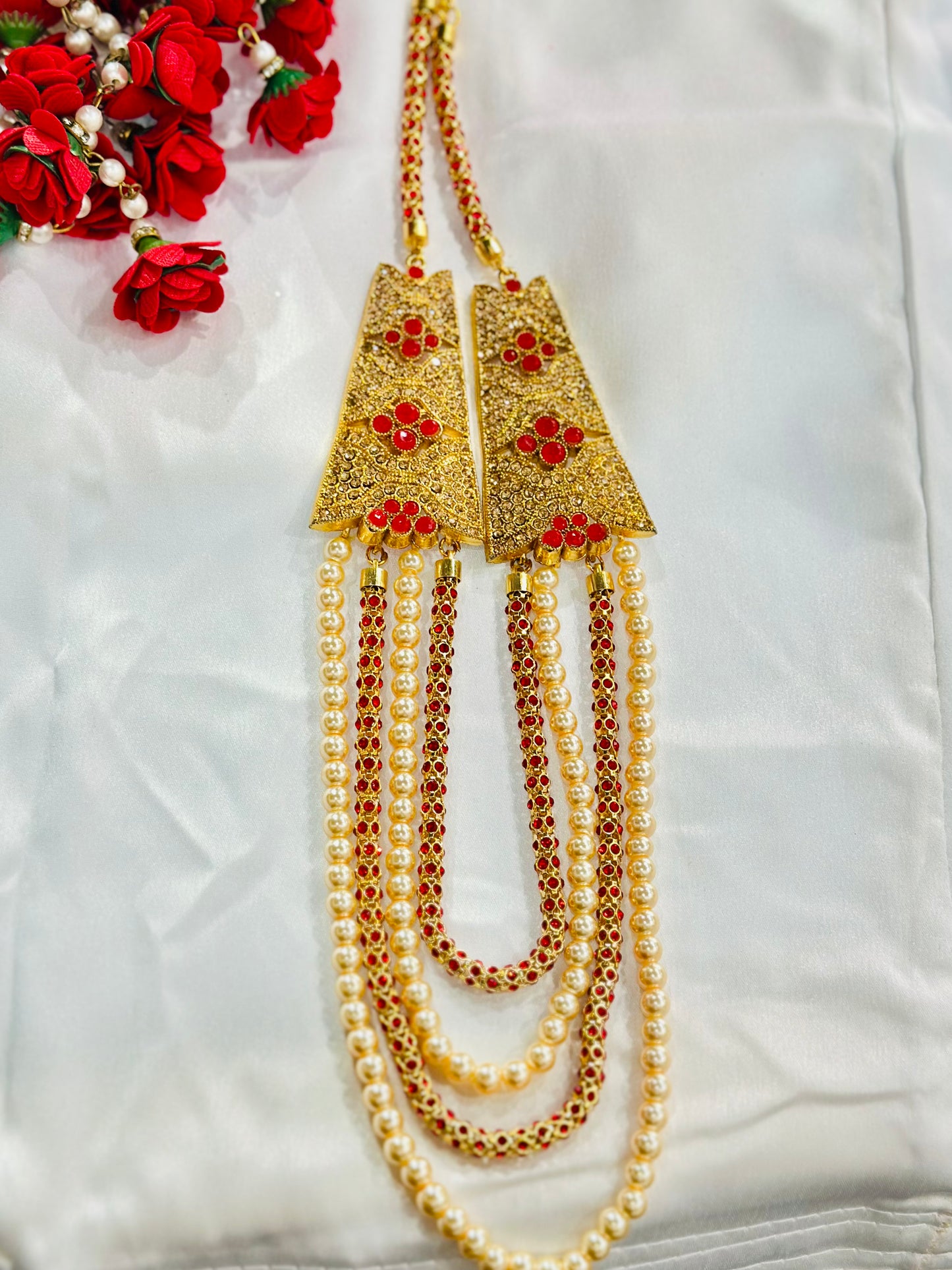 High End Gold Plated stone studded Indian Wedding Bollywood Dulha Moti Mala with Stone Maharaja Haar/Groom Necklace for Men/Groom mens Necklace