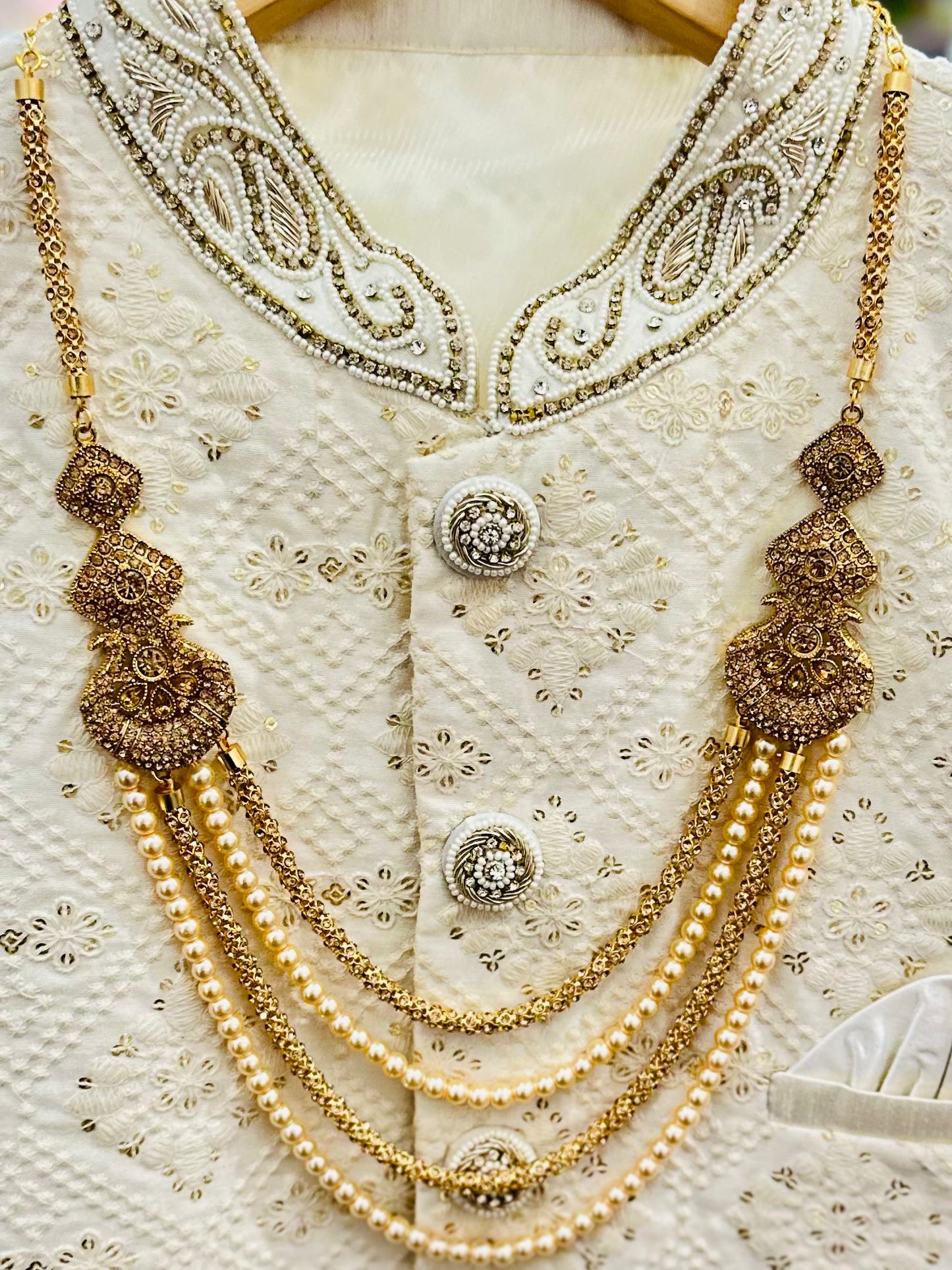 High End Gold Plated stone studded Indian Wedding Bollywood Dulha Moti Mala /Maharaja Haar/ Groom Necklace /Groom mens Necklace