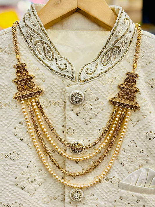 High End Gold Plated stone studded Indian Wedding Bollywood Dulha Moti Mala /Maharaja Haar/ Groom Necklace /Groom mens Necklace