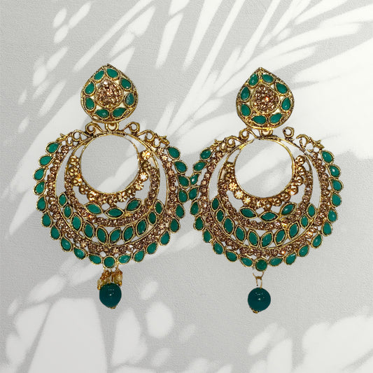 Green & Gold stone studded Earrings