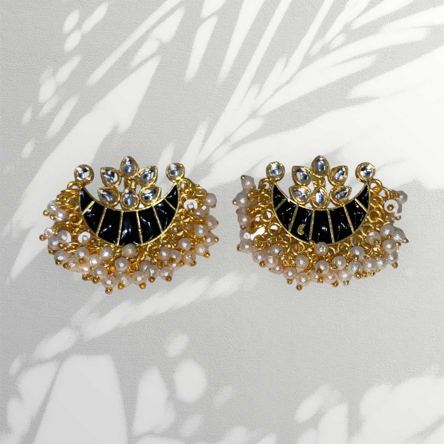 Gold Plated Black Color Kundan Earrings