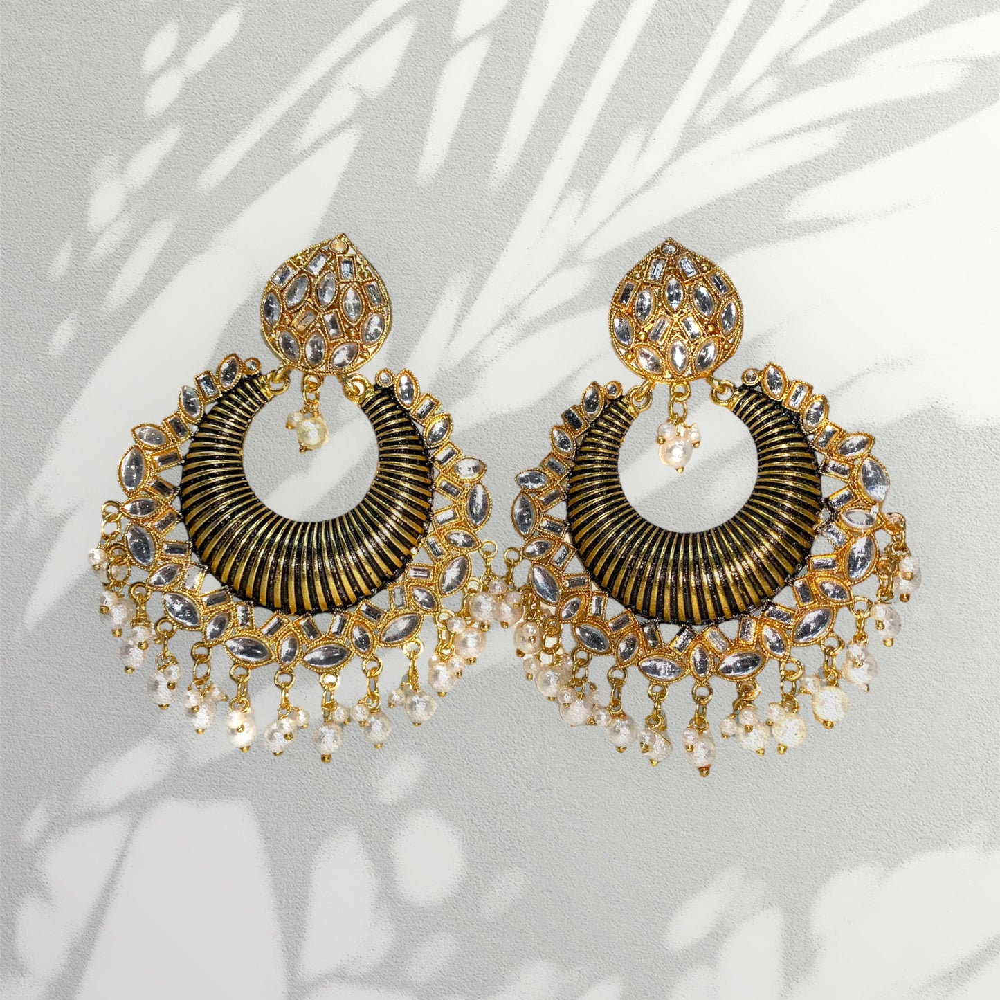 Gold Plated Black Color Kundan Earrings