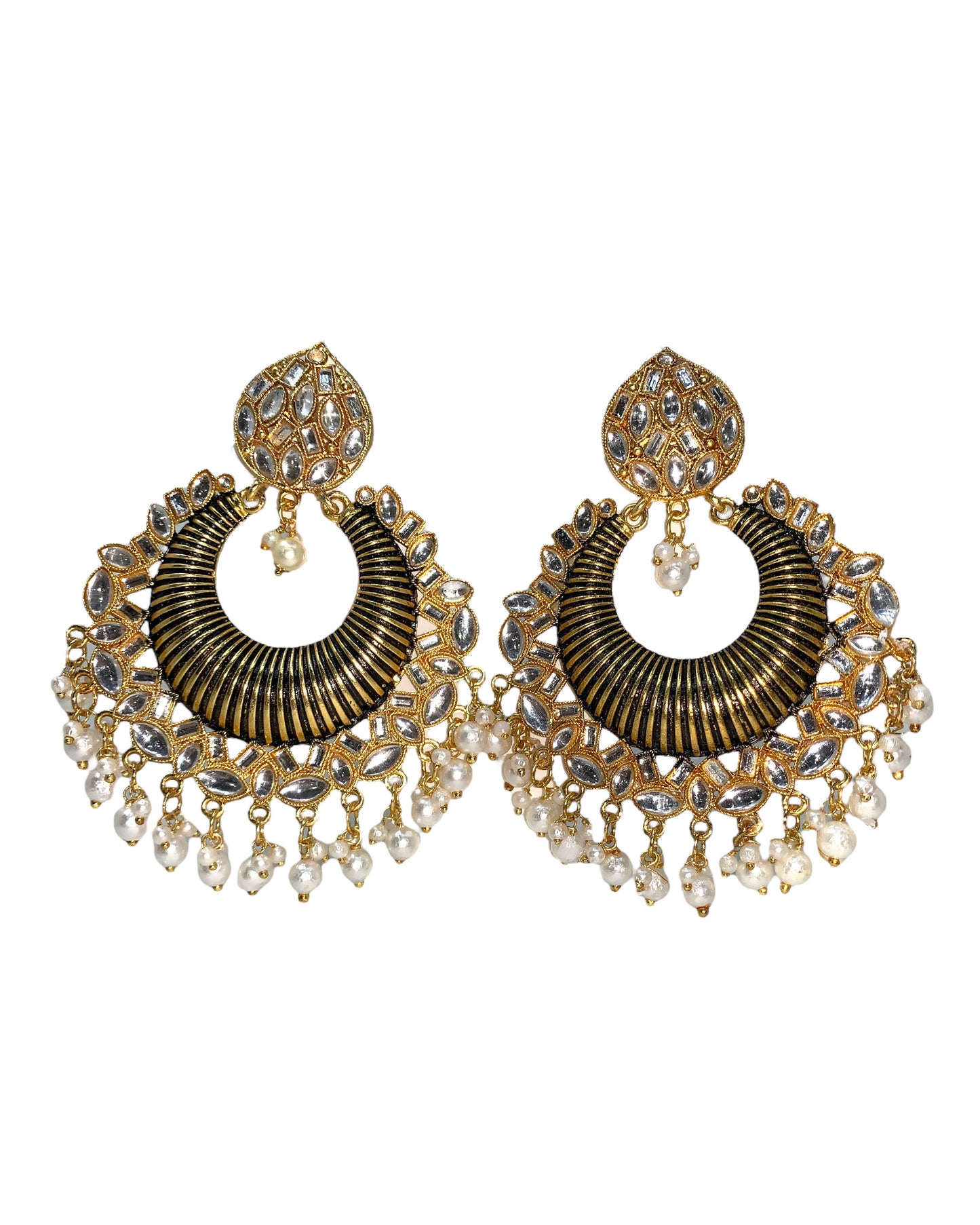 Gold Plated Black Color Kundan Earrings