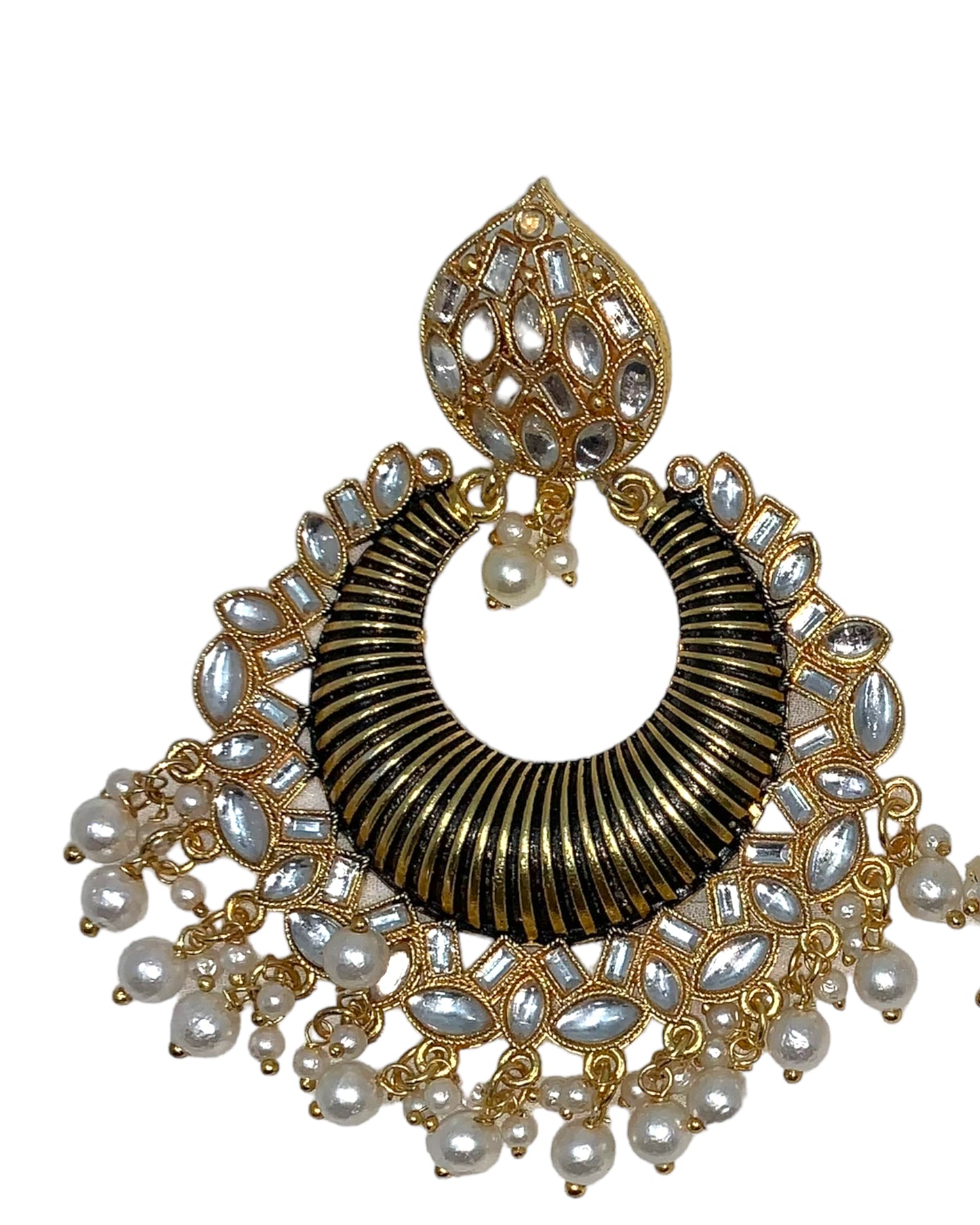 Gold Plated Black Color Kundan Earrings