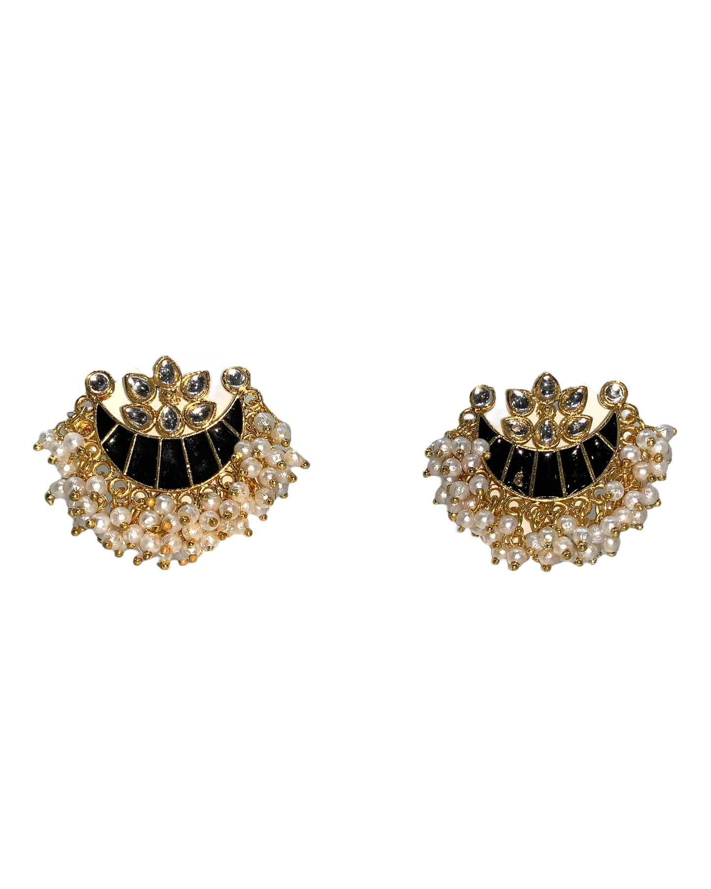 Gold Plated Black Color Kundan Earrings