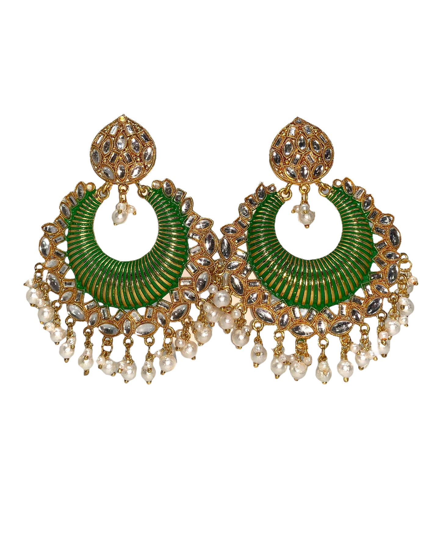 Stylish Green Color Kundan Earrings