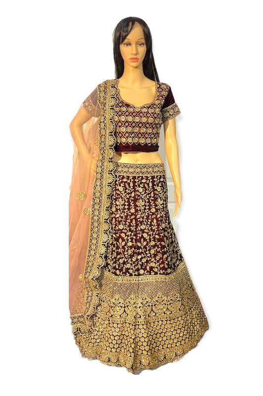 Coffee Color  Bridal Lehenga with Peach color Dupata