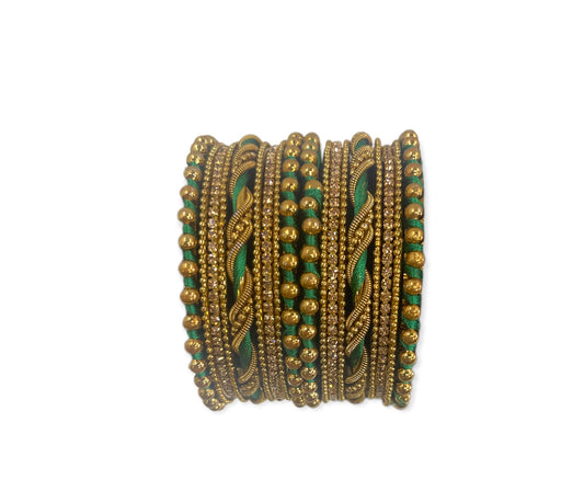 Green color stone studded bangles