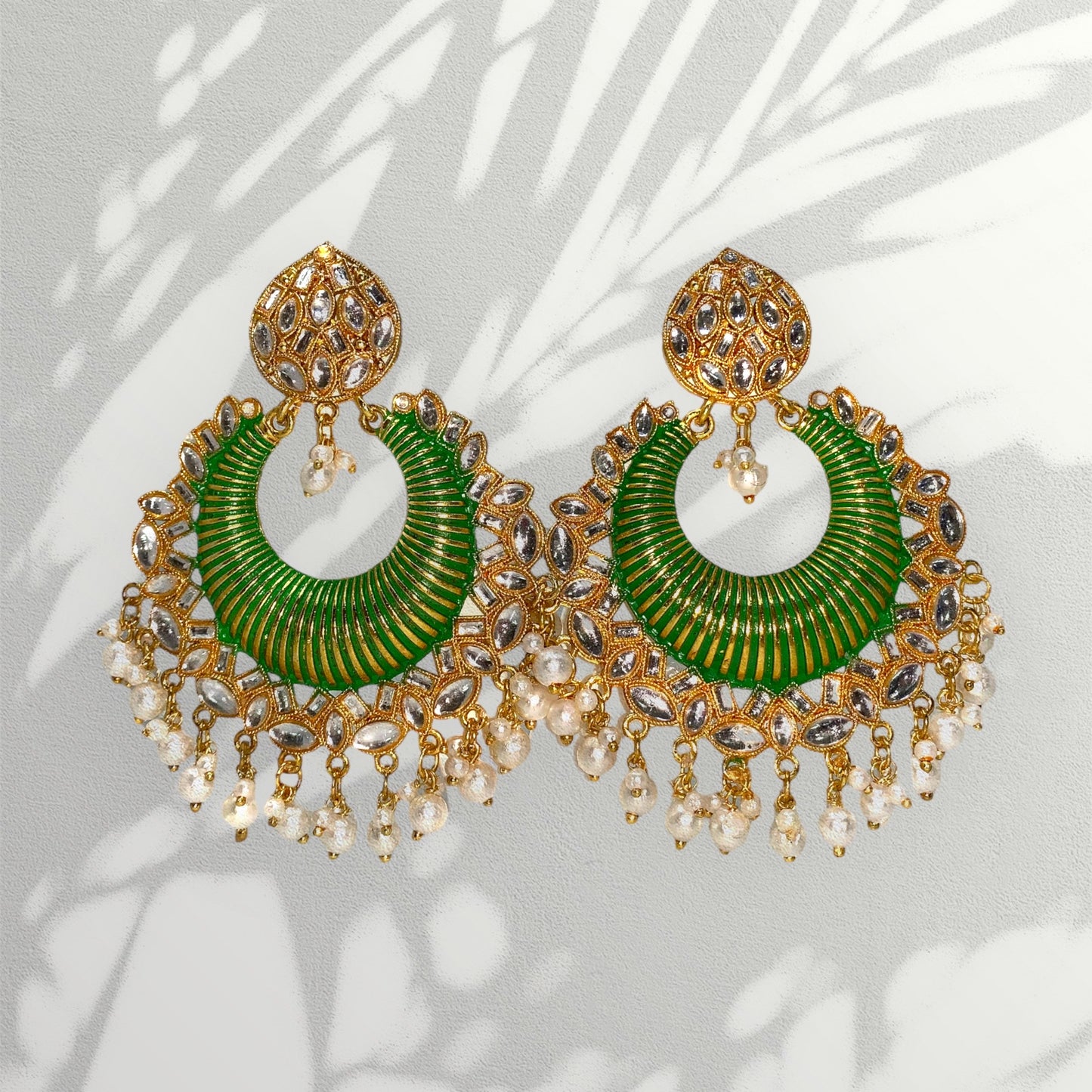 Stylish Green Color Kundan Earrings