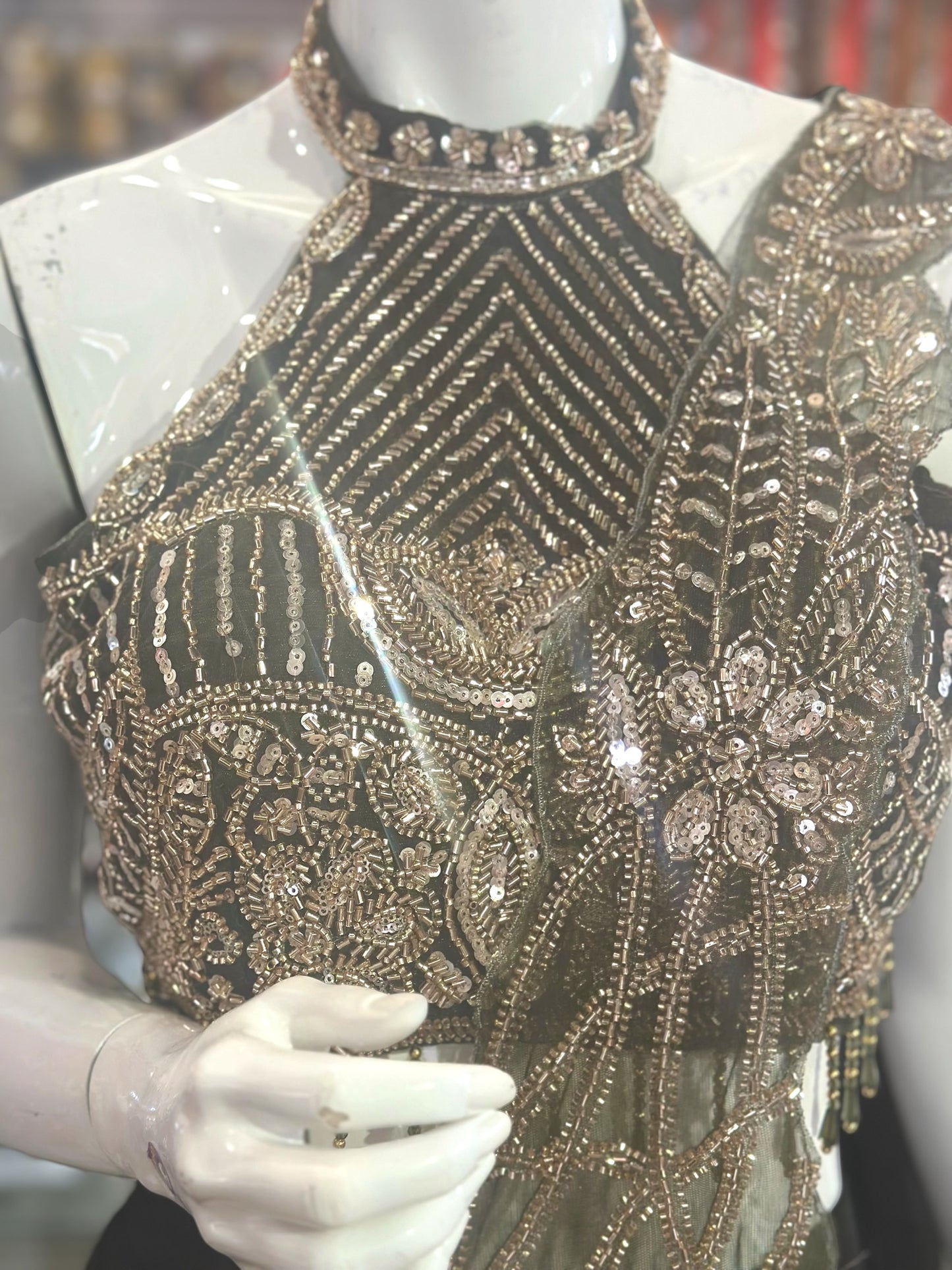 Mehndi Green Ready to wear saree with beads work