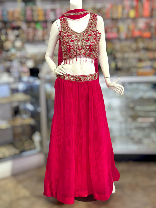 Hot Pink color crop top Lehenga
