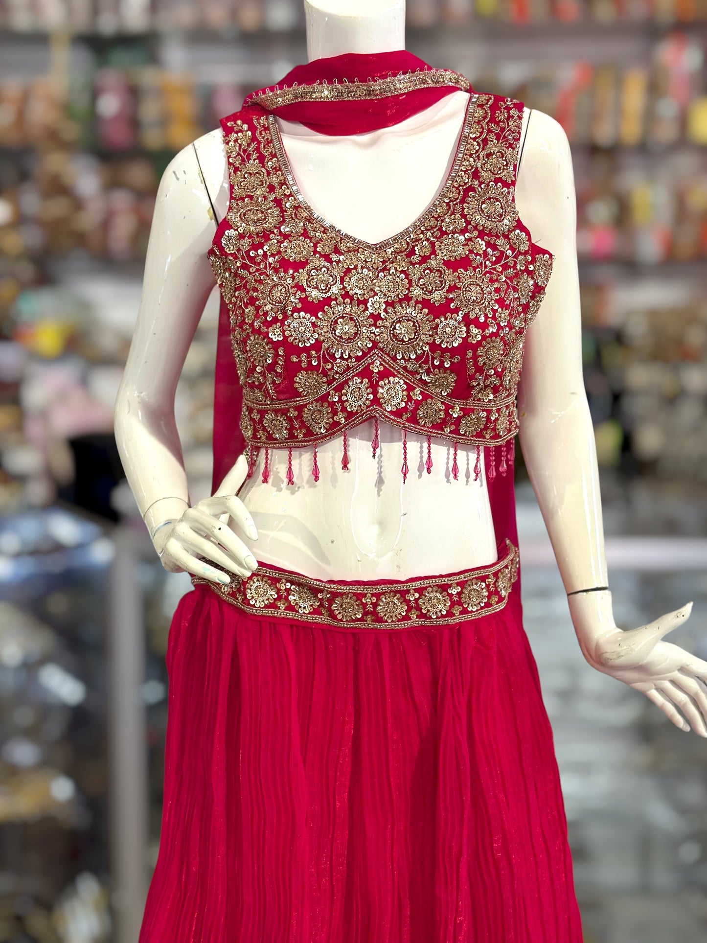 Hot Pink color crop top Lehenga