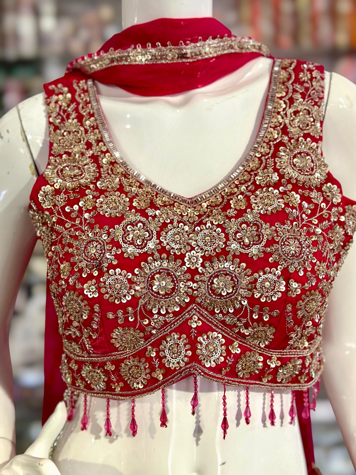 Hot Pink color crop top Lehenga