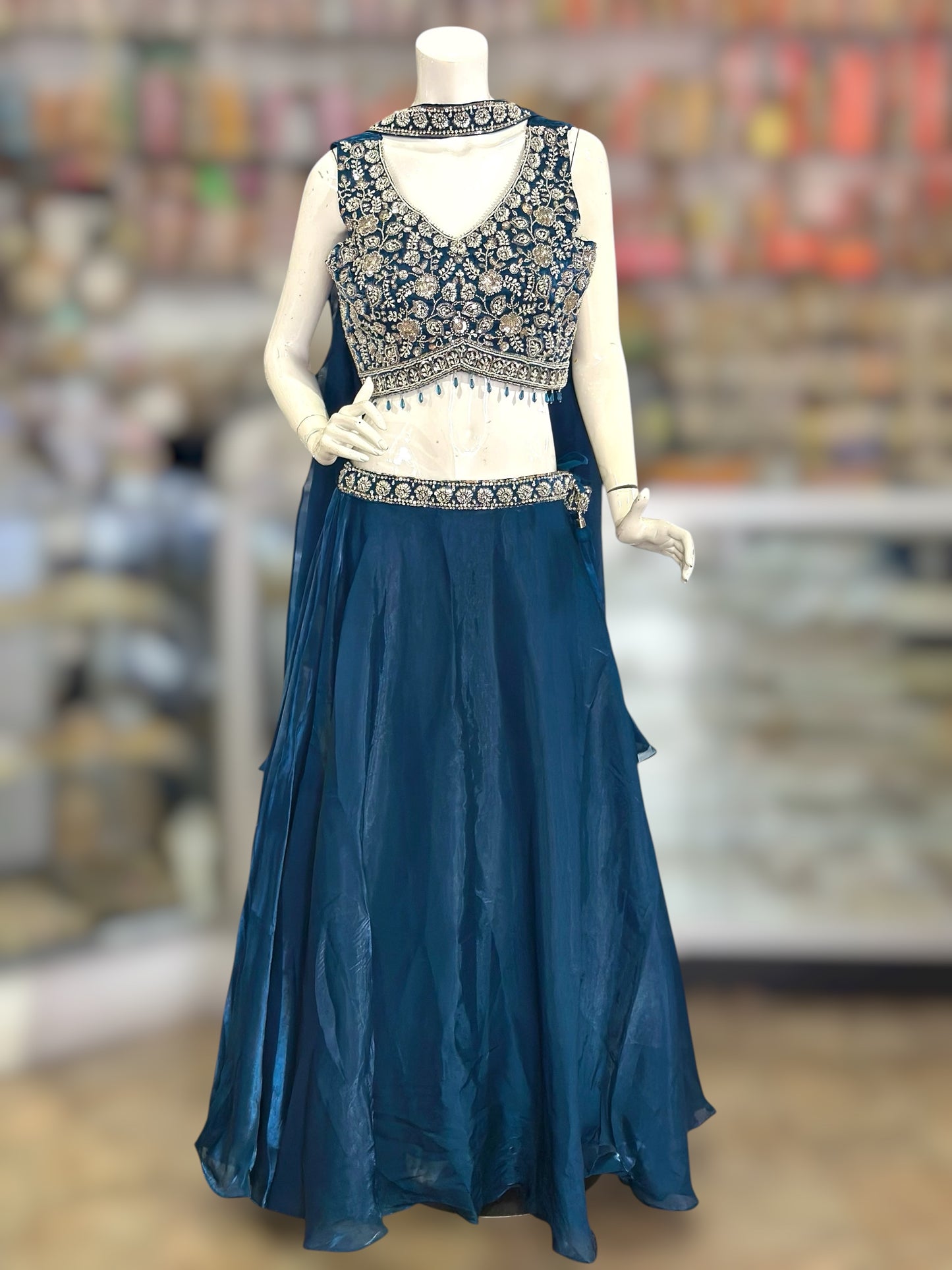 Blue color crop top Lehenga
