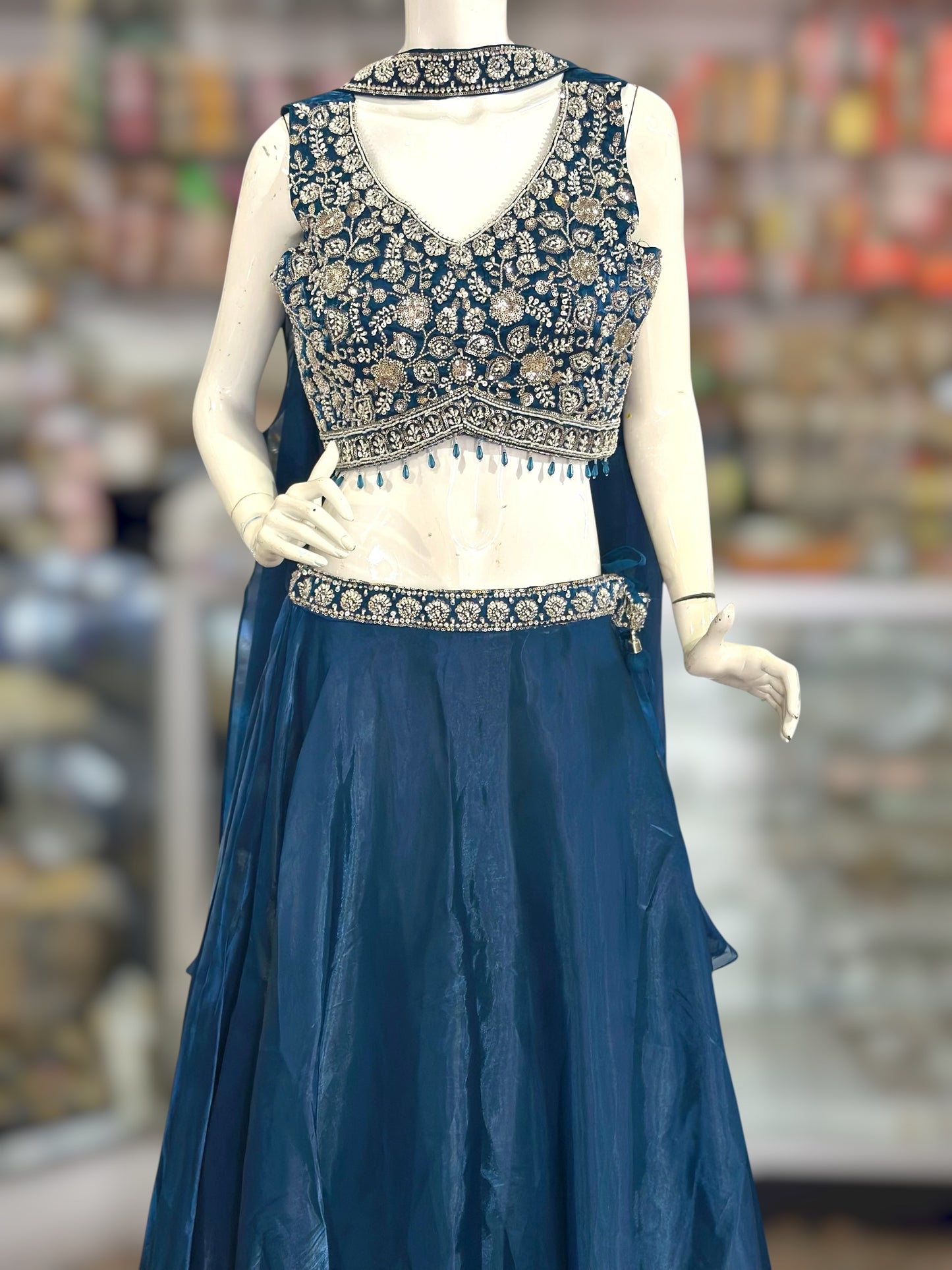 Blue color crop top Lehenga