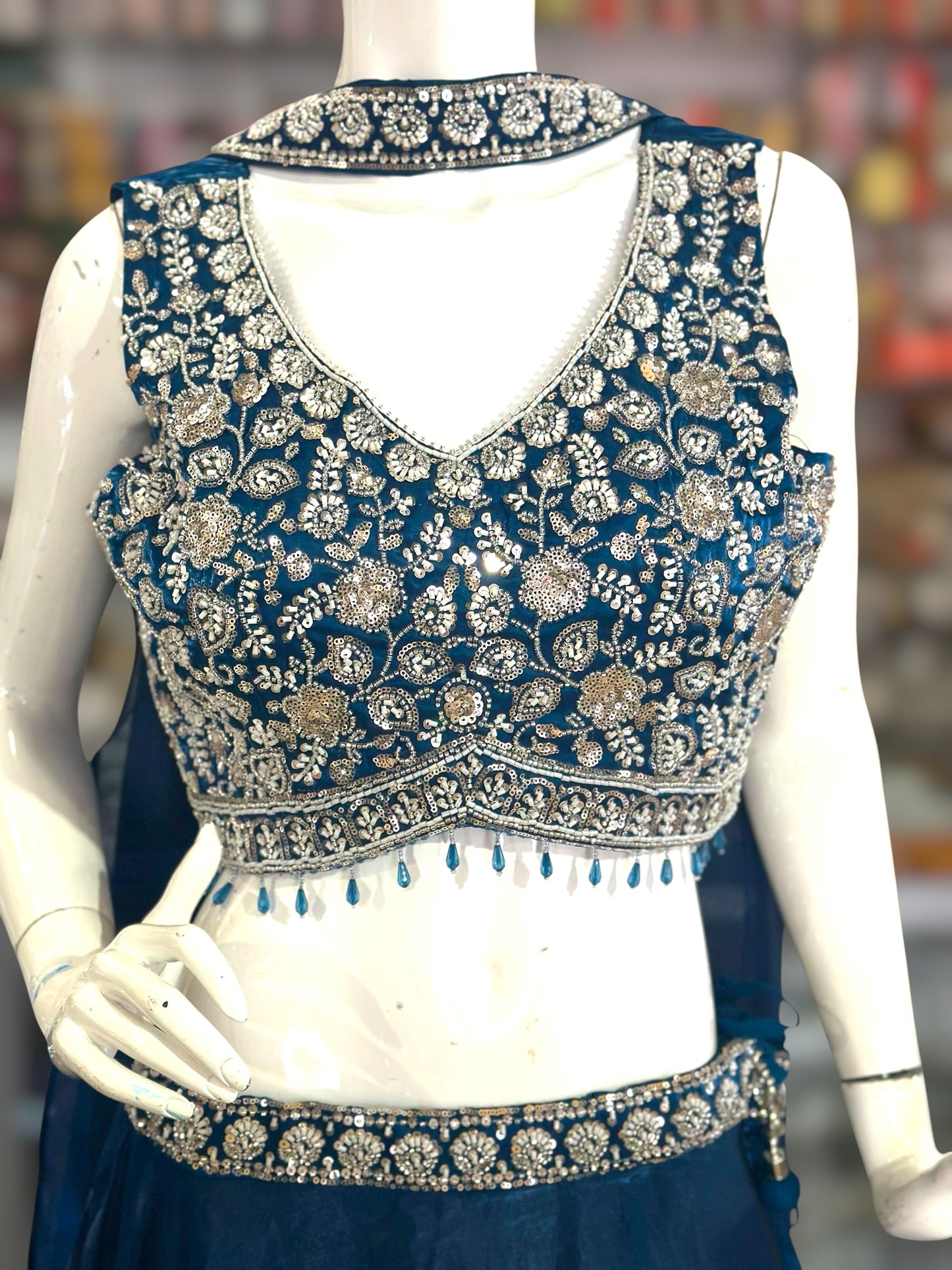 Blue color crop top Lehenga