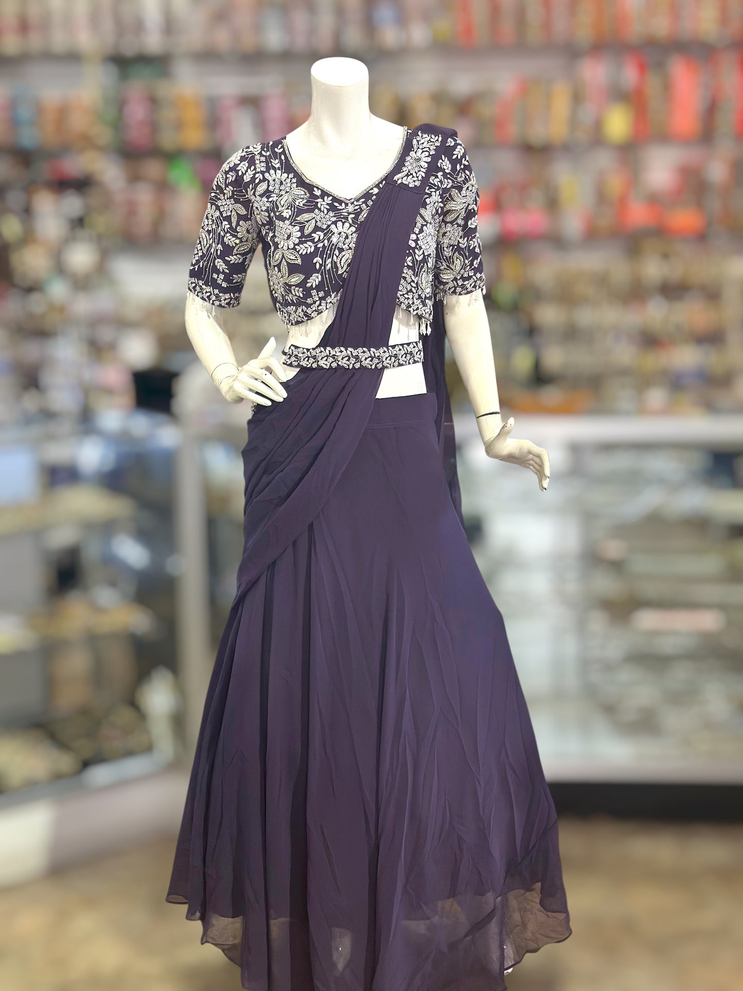 Purple color Green & Pink crop top Lehenga