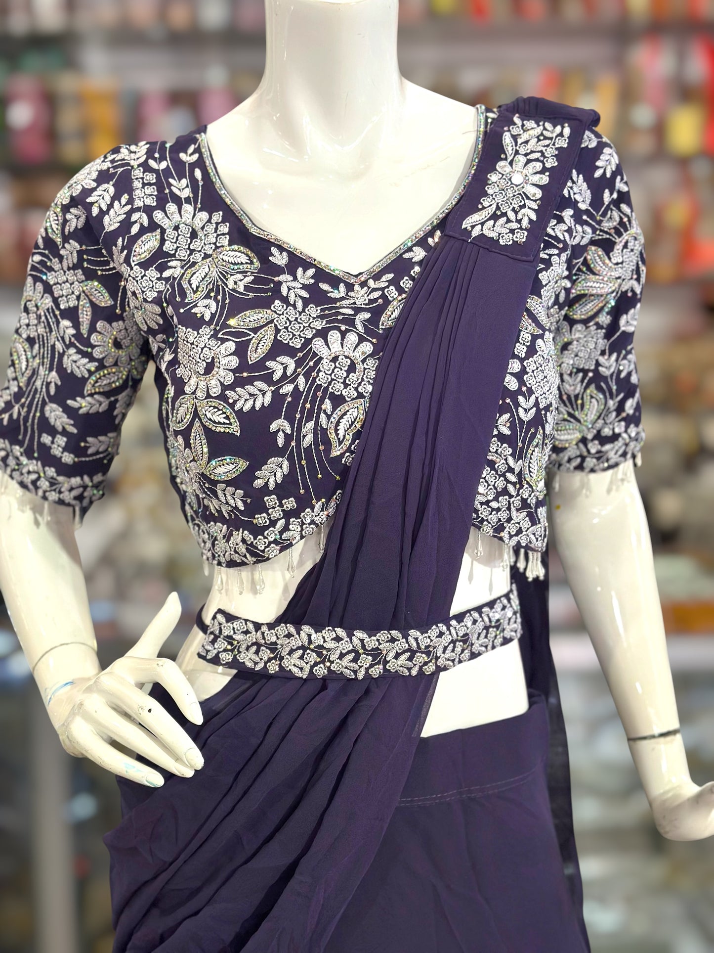 Purple color Green & Pink crop top Lehenga