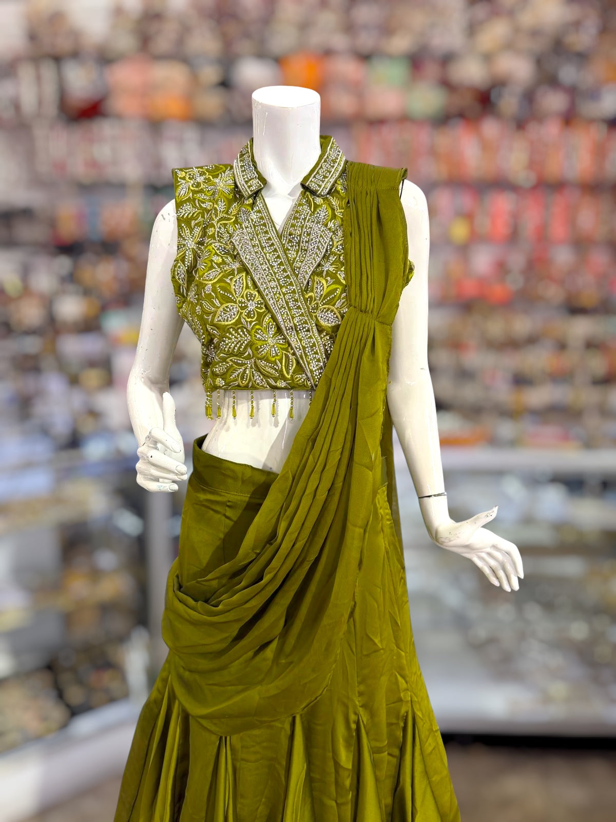 Mehendi Green color crop top Lehenga