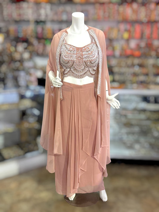 Peach color Indo Western cape set